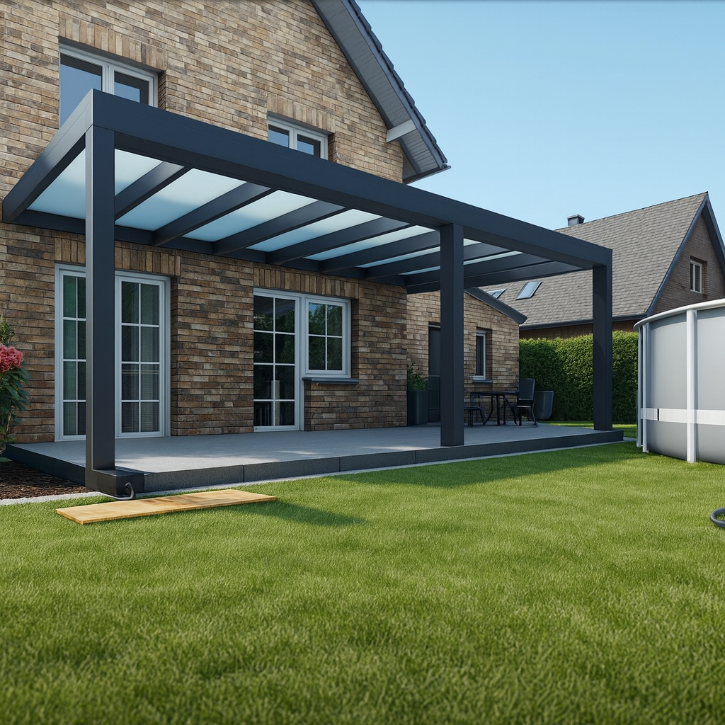 Terrassenüberdachung Glas matt – 7 m Breite