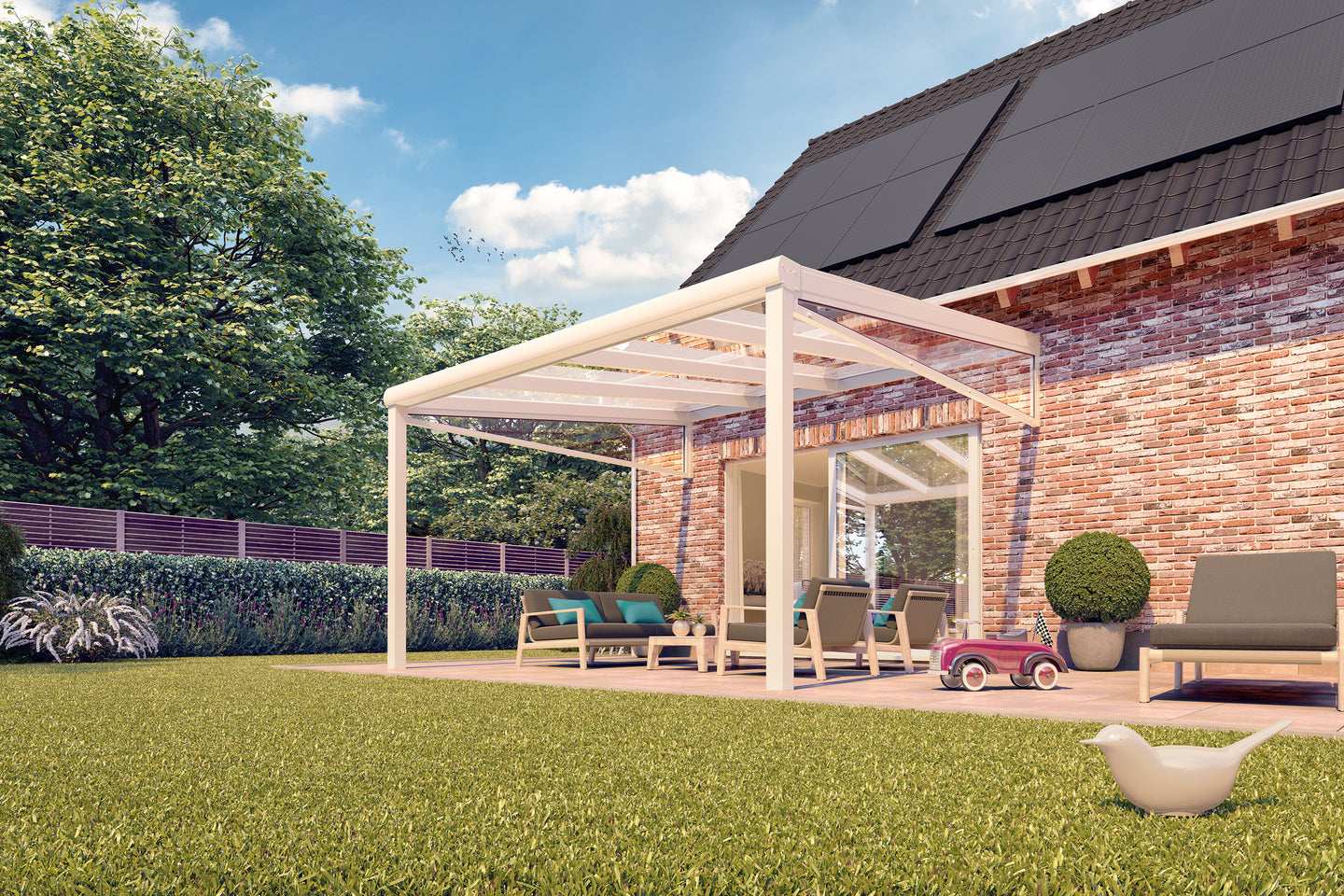 Terrassenüberdachung mit Glas VSG in 3 Meter Breite