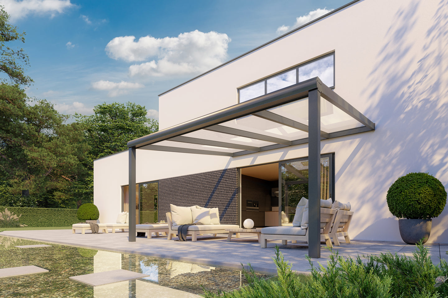 Terrassenüberdachung mit Glas VSG in 3 Meter Breite